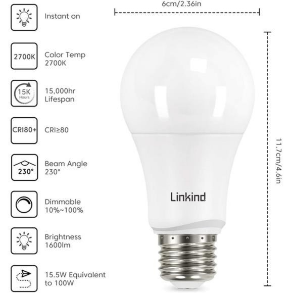 A19 LED Light Bulbs, 100 Watt Equivalent, 2700K Soft White, Pack of 6 - Picture 5 of 6